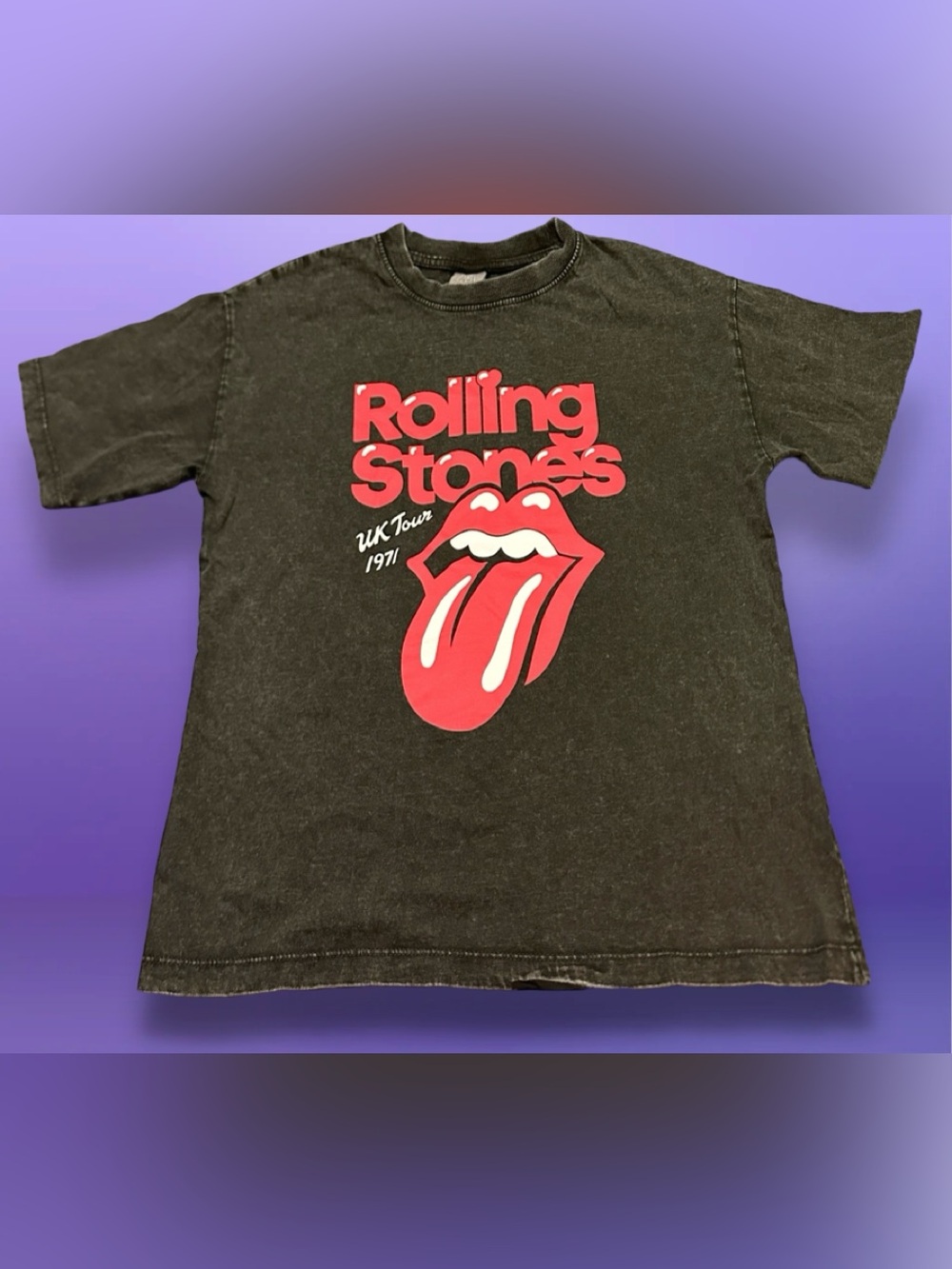 Zara Black Kids Tee with Red Rolling Stones Tongue Graphic 11-12 Y